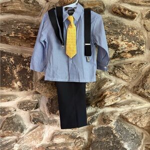 Classic Kids' Set with Blue Striped Shirt and Yellow Tie